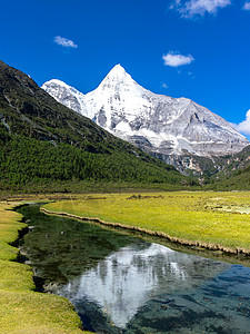 洛绒牛场稻城亚丁雪山背景