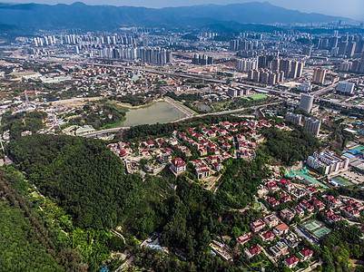 楼盘景观航拍福州城市别墅区背景