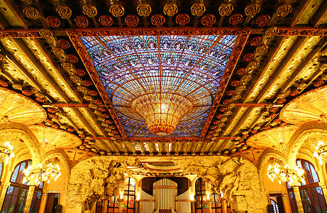 巴塞罗那音乐厅天花板背景图片