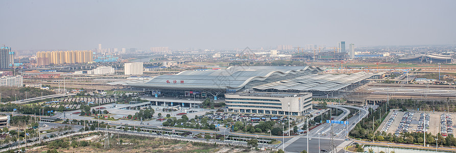长沙高铁南站高空视角全景背景图片