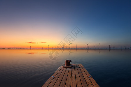 海洋科技黄海风力发电日落风光背景