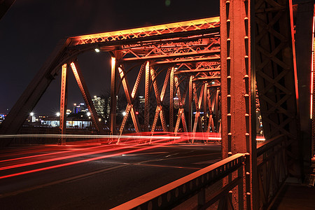 外白渡桥夜景长曝光光轨背景图片