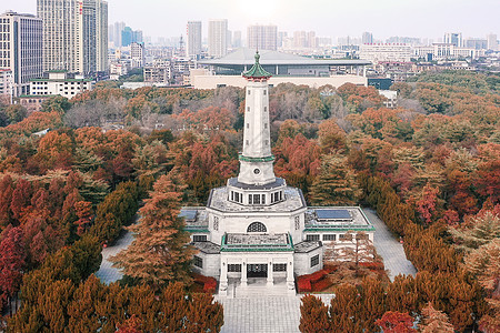 建军节图片长沙烈士公园纪念塔秋景航拍背景