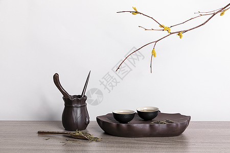 中式茶具茶叶背景图片
