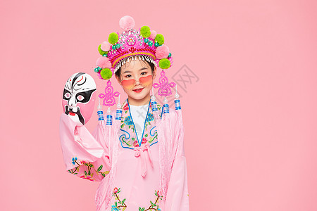 京剧扮相中国风潮流儿童拿着京剧面具图片
