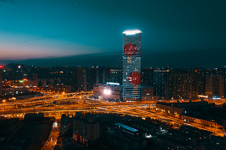 城市夜景合肥地标建筑安粮城市广场夜景航拍背景