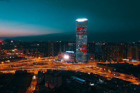 合肥地标建筑安粮城市广场夜景航拍图片