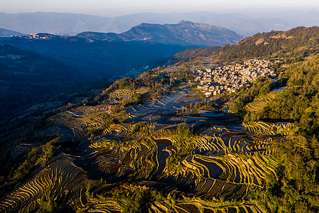 梯田鸟瞰云南元阳梯田航拍背景