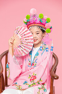 中国风潮流儿童戏剧戏服拿着折扇图片