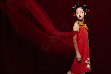 中国风潮流儿童红纱图片