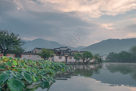 建筑城市夜景中国最美古村安徽宏村自然风光背景