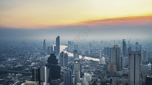 泰国建筑泰国首都曼谷CBD夕阳黄昏背景