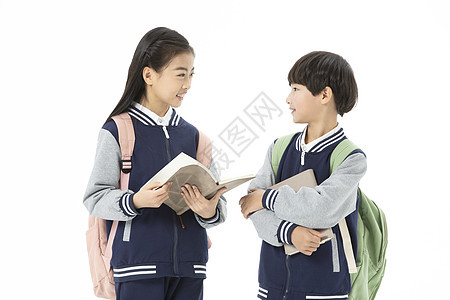 青少年开学背着书包点拿着书本图片