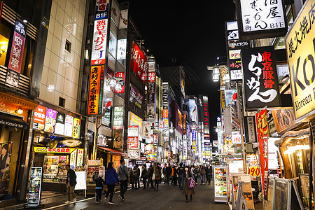 商业街无人东京新宿繁华商业街夜景背景