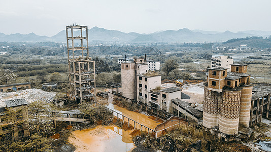 废弃水泥厂化工建材行业废墟航拍背景图片