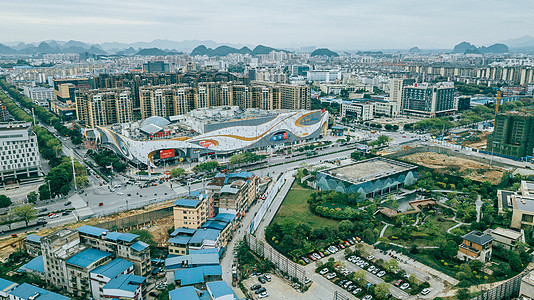 航拍桂林楼盘地产交通商业区城市建设天际线图片