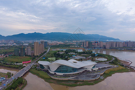 航拍江西九江城区背景图片