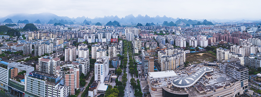 航拍桂林拼接图城市楼宇楼房建筑群山脉图片