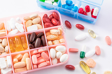 药丸和药盒药物包装高清图片