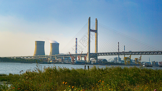 松浦大桥上海市闵浦大桥火电厂锅炉工业建筑背景