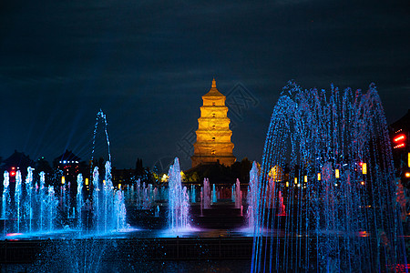 西安大雁塔喷泉夜景背景