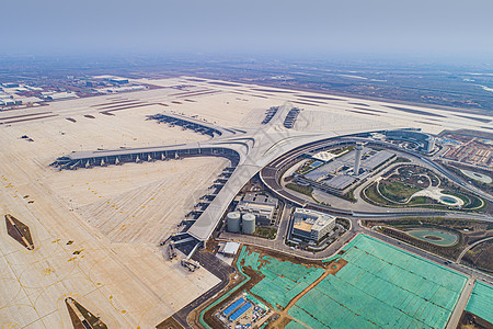 首都新机场航拍青岛胶东机场航站楼背景