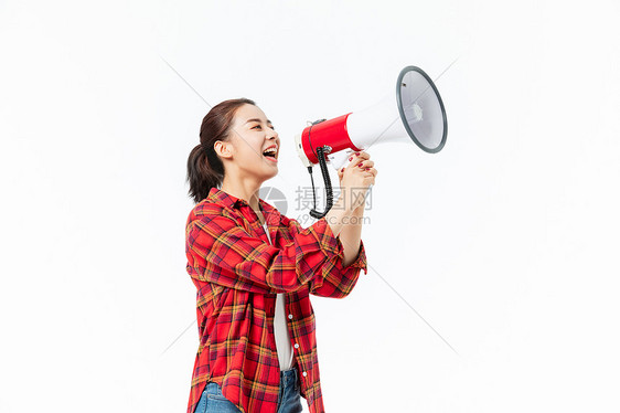 青年女性大学生大喇叭找工作图片
