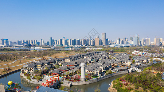 古建筑群山东日照东夷小镇航拍背景