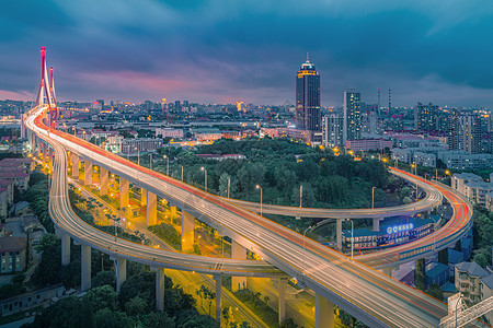 上海市杨浦大桥高架立交桥灯光夜景风光背景图片