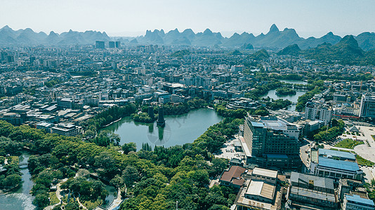 山清水秀航拍桂林两江四湖日月双塔风景城市背景