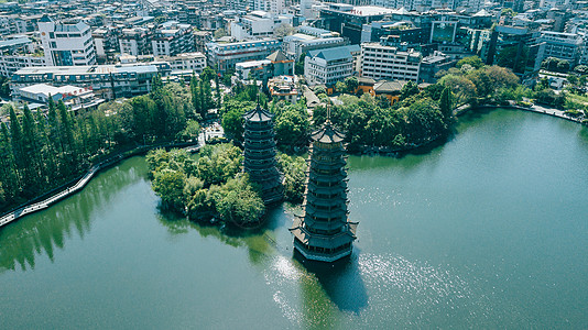 山清水秀航拍桂林两江四湖日月双塔风景城市背景