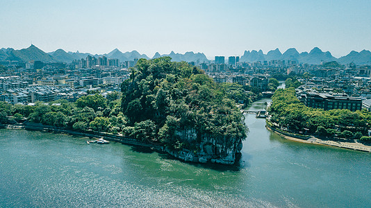 航拍桂林风光山清水秀桂林风景旅游业航拍象鼻山背景