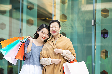 双十一母女逛街购物背景