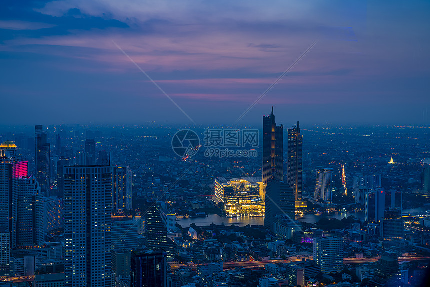 美丽夜景泰国首都曼谷天使之城天际线航拍图片