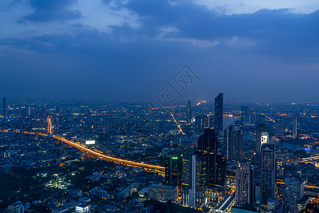 美丽夜景泰国首都曼谷天使之城天际线航拍高清图片