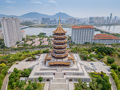 福建城市航拍厦门集美塔背景