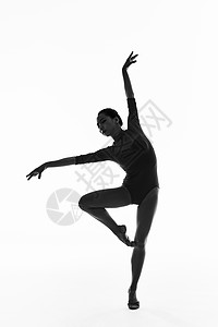 运动员剪影年轻美女舞蹈动作黑白剪影背景