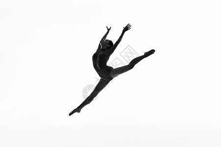 运动员剪影年轻美女舞蹈动作黑白剪影背景