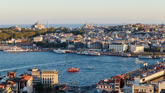 海滨旅游土耳其伊斯坦布尔黄昏背景