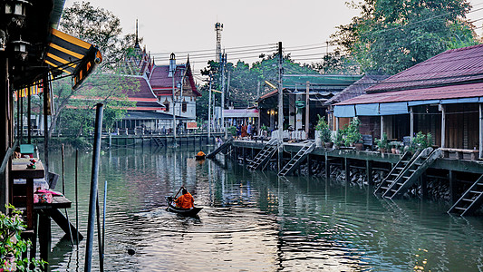 泰国水上集市泰国曼谷安帕瓦水上集市背景