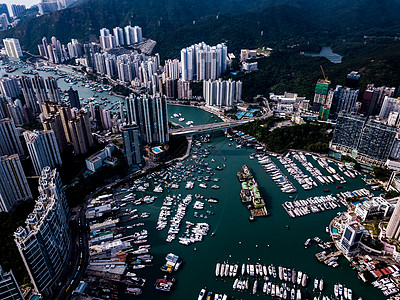 航拍山中国香港游艇码头航拍背景