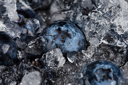 放入冰块里面的蓝莓图片