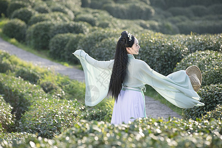 汉服女汉服古装美女拿斗笠跳舞背景