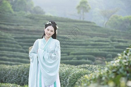 汉服古装采茶美女背景