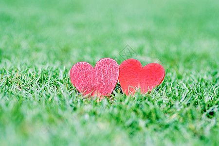 草地上的红色爱心背景图片