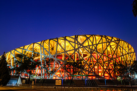 鸟巢体育馆北京国家体育场鸟巢夜景灯光背景