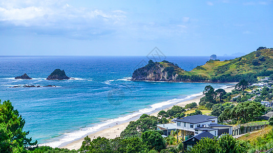 海岸风景新西兰海滨小镇背景