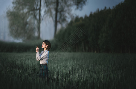 阳光女孩麦田清新人像背景