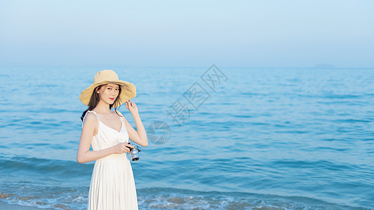 沙滩美女海边唯美人像背景
