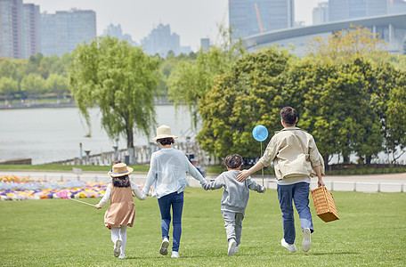 孩子春游一家人户外郊游背景背景